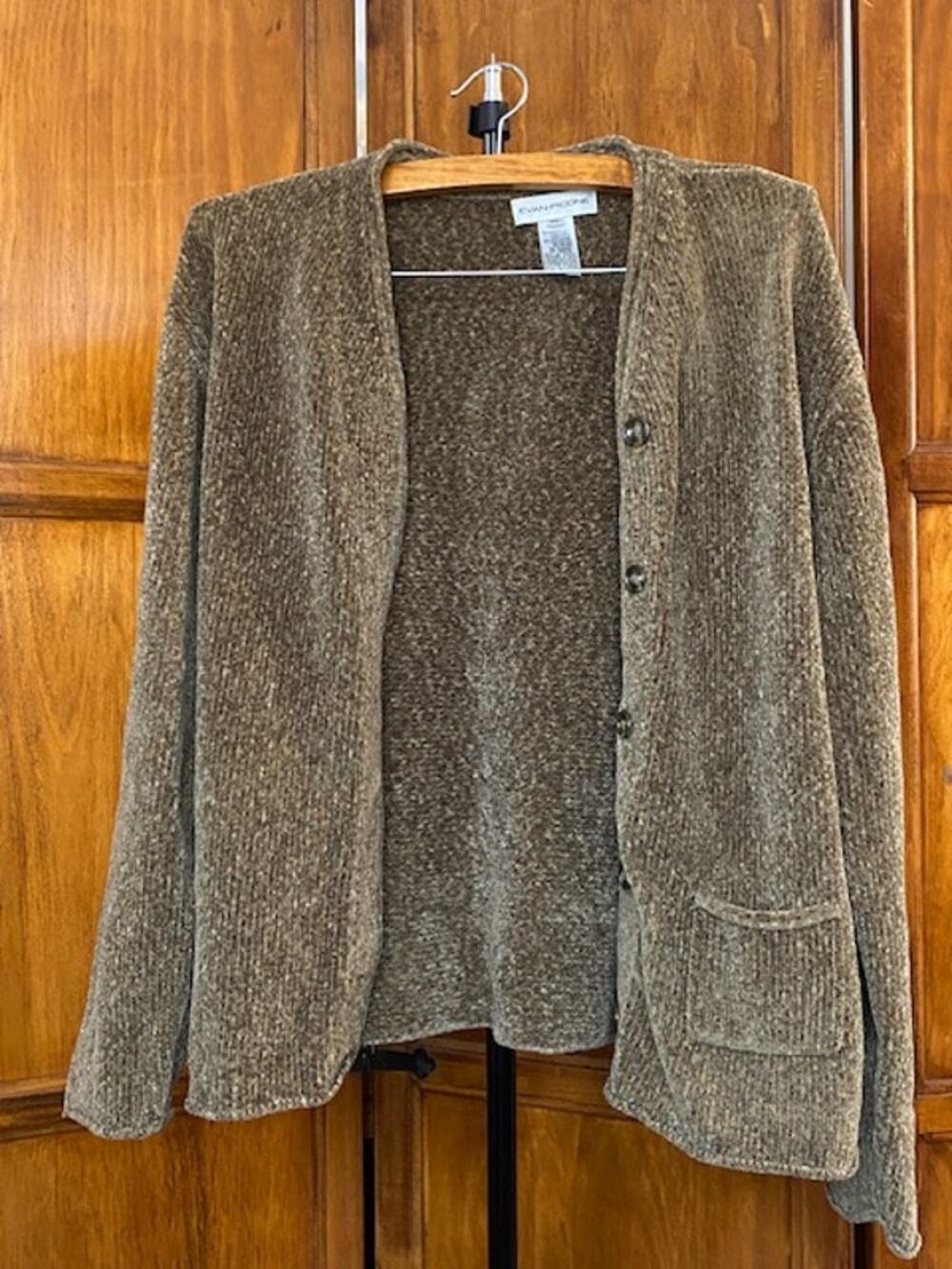 Evan Picone Women’s XL Brown Marled Knit Cardigan Sweater Button Front Pockets